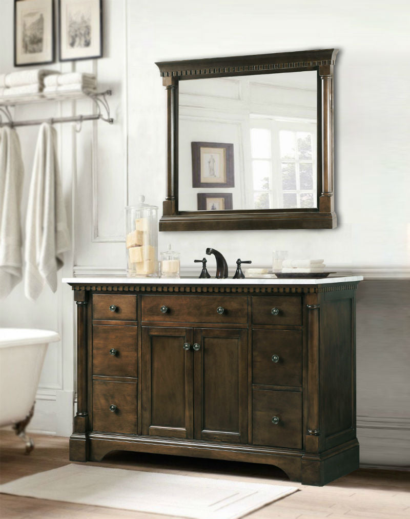 Legion Furniture WLF6036 Series 48” Single Sink Vanity in Antique Coffee with Carrara Marble White Top