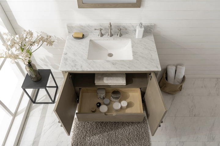 Legion Furniture WLF7040 Series 36” Single Sink Vanity in Antique Gray with Carrara Marble White Top