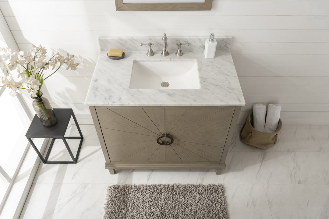 Legion Furniture WLF7040 Series 36” Single Sink Vanity in Antique Gray with Carrara Marble White Top