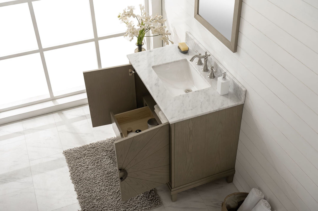 Legion Furniture WLF7040 Series 36” Single Sink Vanity in Antique Gray with Carrara Marble White Top