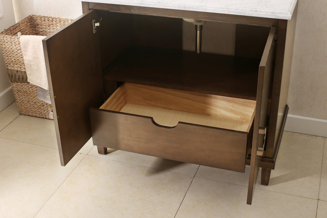 Legion Furniture WLF7040 Series 36” Single Sink Vanity in Antique Coffee with Carrara Marble White Top