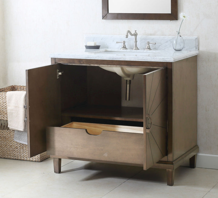 Legion Furniture WLF7040 Series 36” Single Sink Vanity in Antique Coffee with Carrara Marble White Top