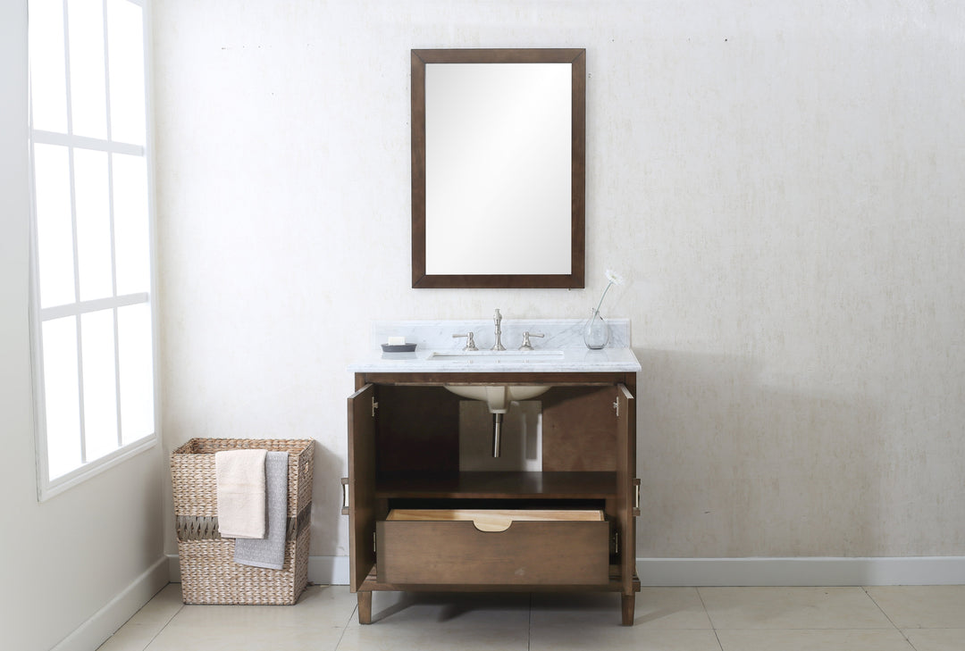 Legion Furniture WLF7040 Series 36” Single Sink Vanity in Antique Coffee with Carrara Marble White Top
