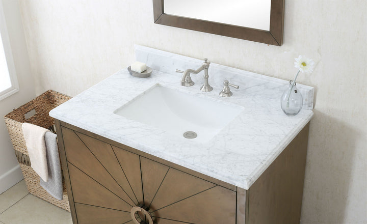 Legion Furniture WLF7040 Series 36” Single Sink Vanity in Antique Coffee with Carrara Marble White Top