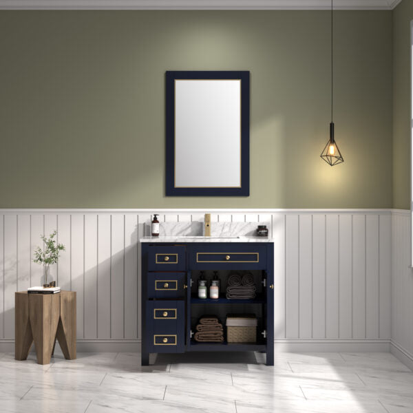 Legion Furniture 36" Blue Finish Sink Vanity, Carrara White Top  WV2236-B