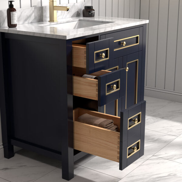 Legion Furniture 36" Blue Finish Sink Vanity, Carrara White Top  WV2236-B