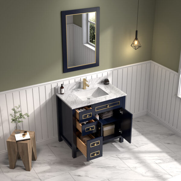 Legion Furniture 36" Blue Finish Sink Vanity, Carrara White Top  WV2236-B