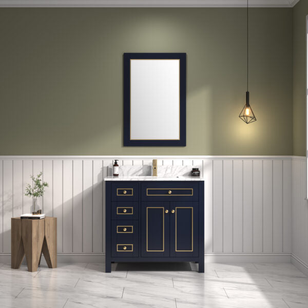 Legion Furniture 36" Blue Finish Sink Vanity, Carrara White Top  WV2236-B