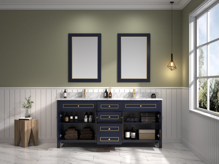 Legion Furniture WV2272 Series 72” Double Sink Vanity in Blue with Carrara Marble White Top