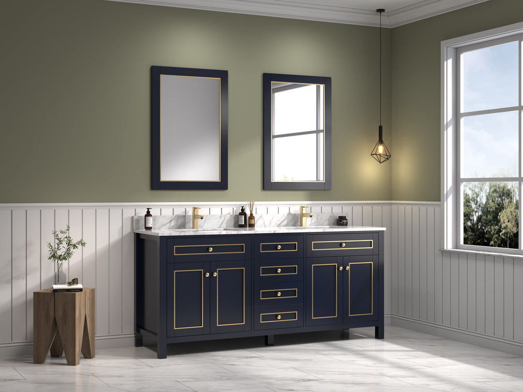 Legion Furniture WV2272 Series 72” Double Sink Vanity in Blue with Carrara Marble White Top
