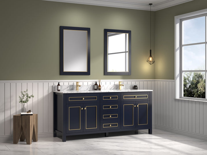Legion Furniture WV2272 Series 72” Double Sink Vanity in Blue with Carrara Marble White Top