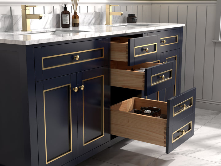 Legion Furniture WV2272 Series 72” Double Sink Vanity in Blue with Carrara Marble White Top