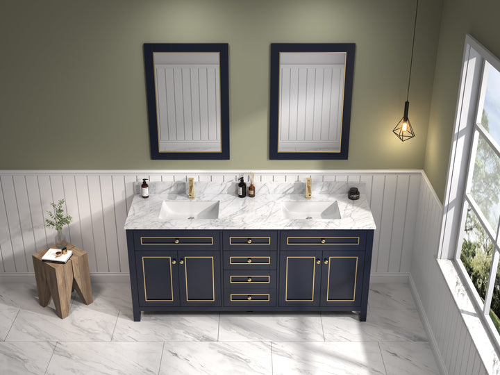 Legion Furniture WV2272 Series 72” Double Sink Vanity in Blue with Carrara Marble White Top