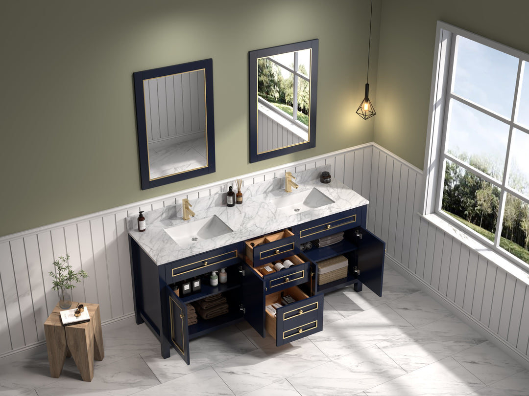 Legion Furniture WV2272 Series 72” Double Sink Vanity in Blue with Carrara Marble White Top
