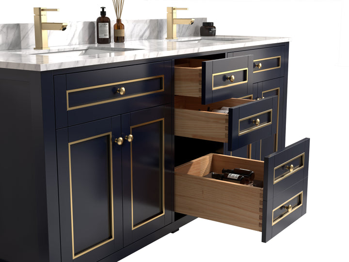 Legion Furniture WV2272 Series 72” Double Sink Vanity in Blue with Carrara Marble White Top