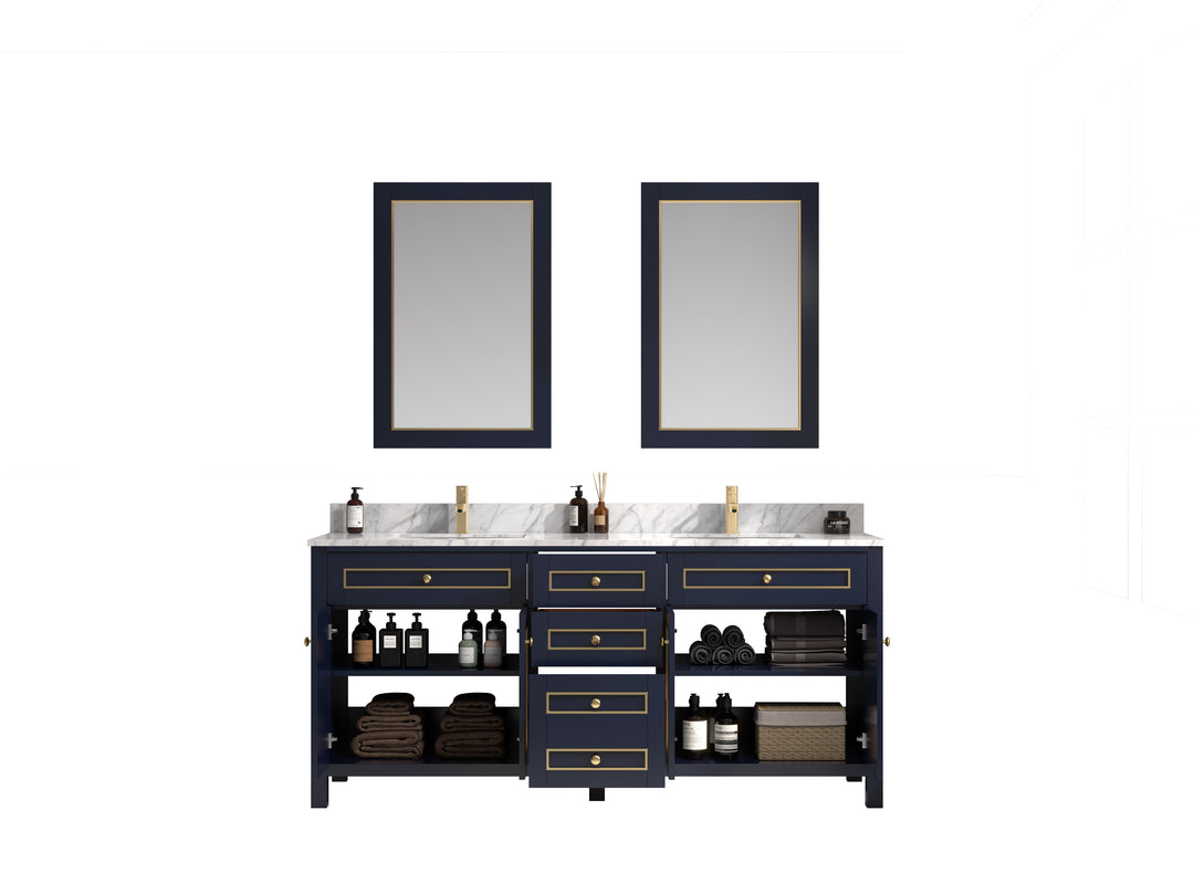 Legion Furniture WV2272 Series 72” Double Sink Vanity in Blue with Carrara Marble White Top