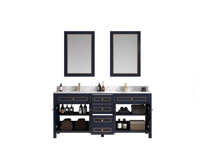 Legion Furniture WV2272 Series 72” Double Sink Vanity in Blue with Carrara Marble White Top