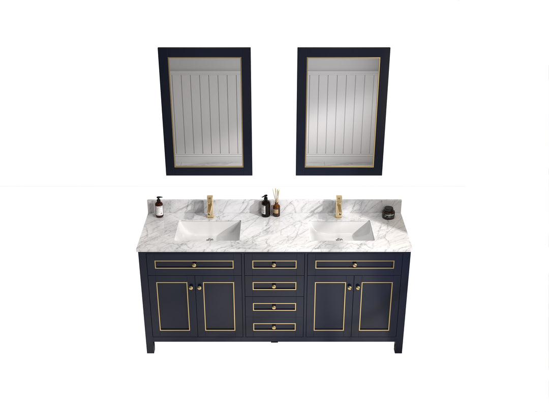 Legion Furniture WV2272 Series 72” Double Sink Vanity in Blue with Carrara Marble White Top