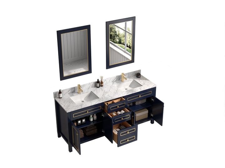 Legion Furniture WV2272 Series 72” Double Sink Vanity in Blue with Carrara Marble White Top