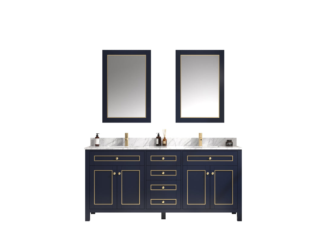 Legion Furniture WV2272 Series 72” Double Sink Vanity in Blue with Carrara Marble White Top