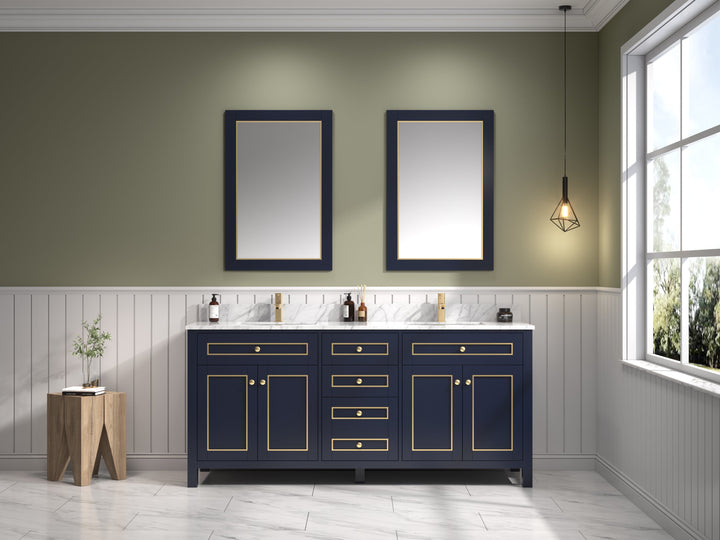 Legion Furniture WV2272 Series 72” Double Sink Vanity in Blue with Carrara Marble White Top