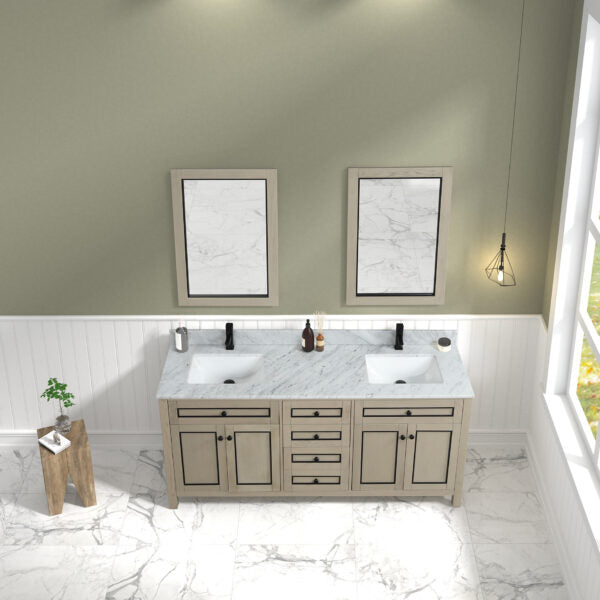 Legion Furniture 72" Light Oak Finish Sink Vanity Cabinet with Carrara White Top - WV2272-O
