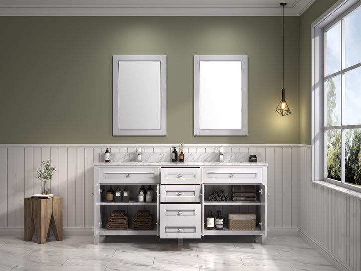 Legion Furniture WV2272 Series 72” Double Sink Vanity in White with Carrara Marble White Top