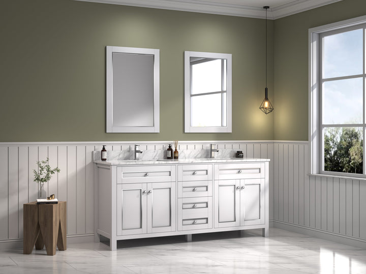 Legion Furniture WV2272 Series 72” Double Sink Vanity in White with Carrara Marble White Top