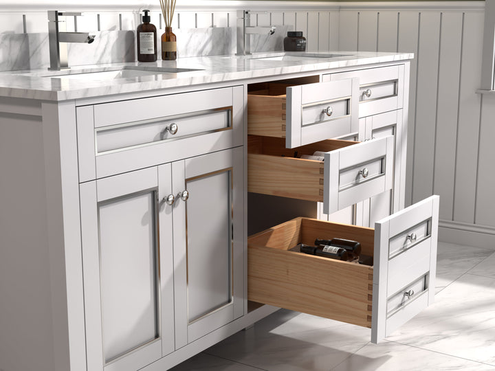 Legion Furniture WV2272 Series 72” Double Sink Vanity in White with Carrara Marble White Top