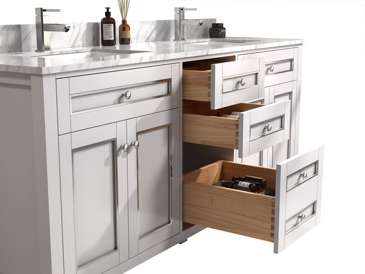 Legion Furniture WV2272 Series 72” Double Sink Vanity in White with Carrara Marble White Top