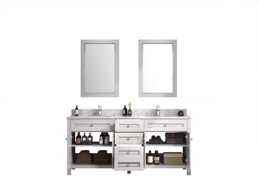 Legion Furniture WV2272 Series 72” Double Sink Vanity in White with Carrara Marble White Top