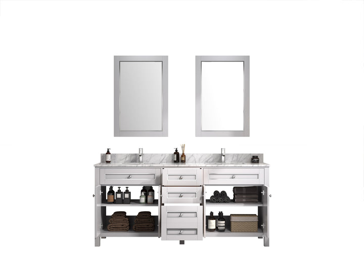 Legion Furniture WV2272 Series 72” Double Sink Vanity in White with Carrara Marble White Top