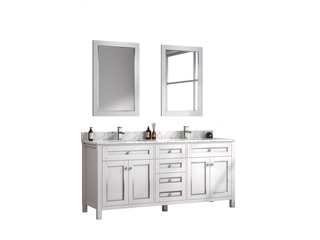 Legion Furniture WV2272 Series 72” Double Sink Vanity in White with Carrara Marble White Top