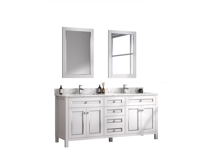 Legion Furniture WV2272 Series 72” Double Sink Vanity in White with Carrara Marble White Top