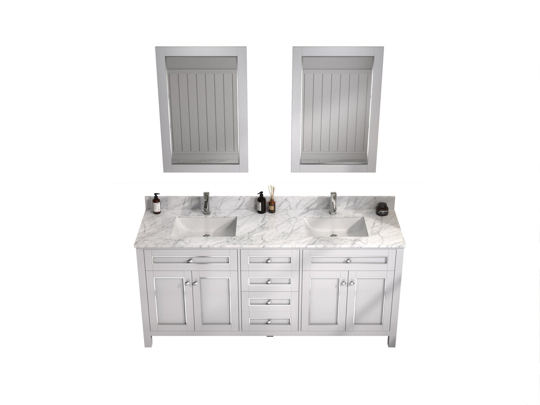 Legion Furniture WV2272 Series 72” Double Sink Vanity in White with Carrara Marble White Top