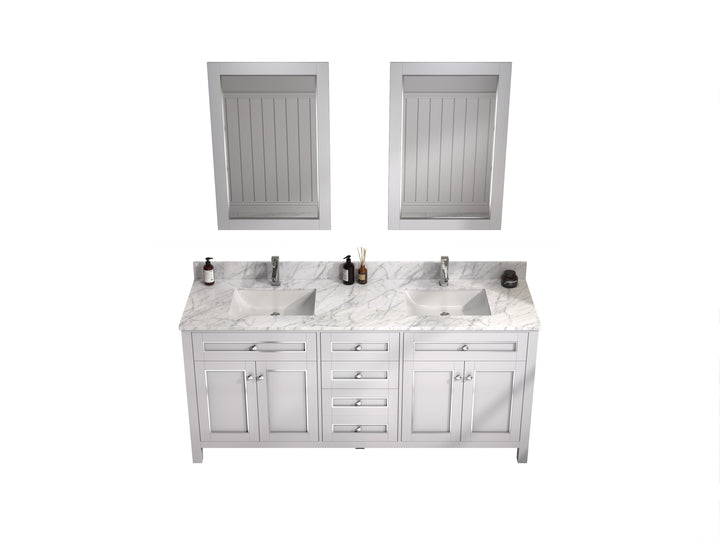 Legion Furniture WV2272 Series 72” Double Sink Vanity in White with Carrara Marble White Top