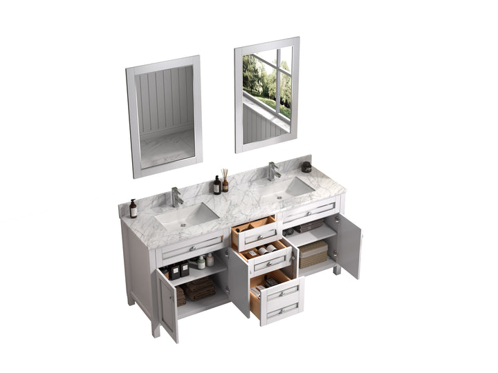 Legion Furniture WV2272 Series 72” Double Sink Vanity in White with Carrara Marble White Top