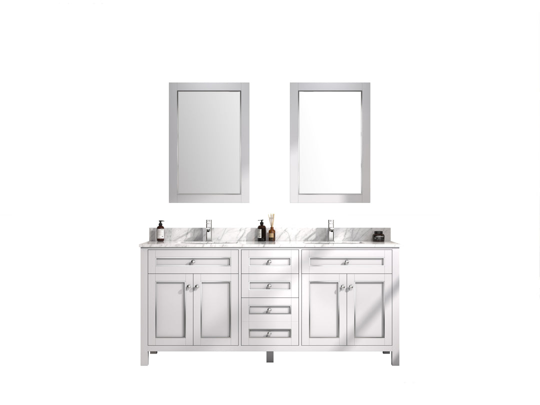 Legion Furniture WV2272 Series 72” Double Sink Vanity in White with Carrara Marble White Top