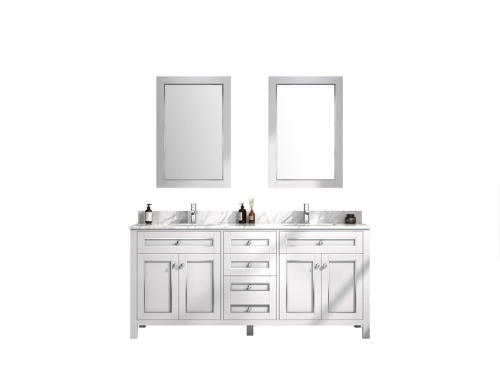 Legion Furniture WV2272 Series 72” Double Sink Vanity in White with Carrara Marble White Top