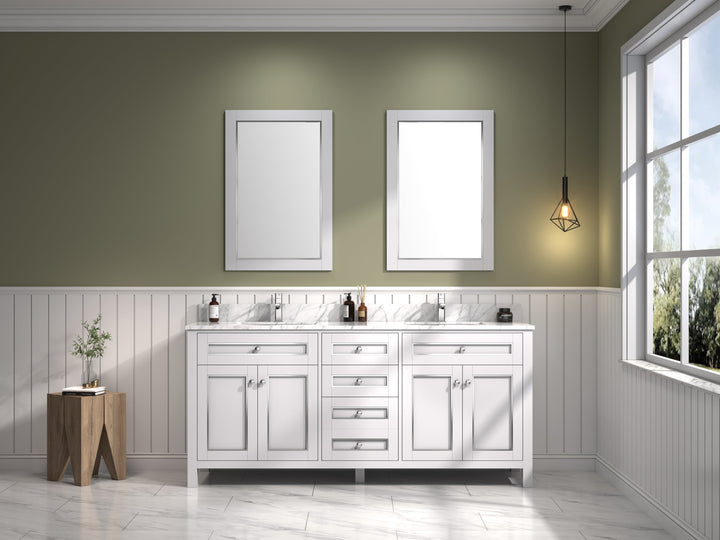 Legion Furniture WV2272 Series 72” Double Sink Vanity in White with Carrara Marble White Top