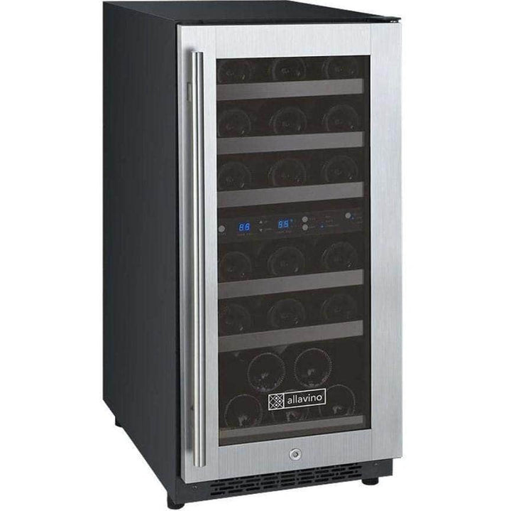 Allavino 15" Wide FlexCount II Tru-Vino 30 Bottle Dual Zone Stainless Steel Right Hinge Wine Refrigerator (VSWR30-2SR20)