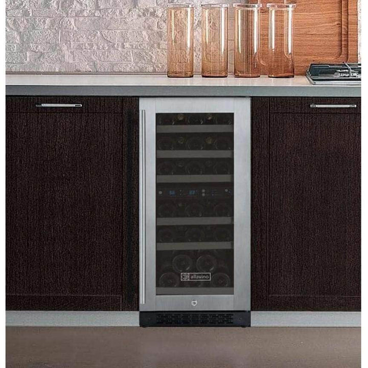 Allavino 15" Wide FlexCount II Tru-Vino 30 Bottle Dual Zone Stainless Steel Right Hinge Wine Refrigerator (VSWR30-2SR20)