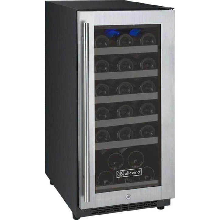 Allavino 15" Wide FlexCount II Tru-Vino 30 Bottle Single Zone Stainless Steel Right Hinge Wine Refrigerator (VSWR30-1SR20)