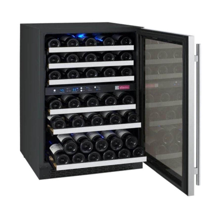 Allavino 24" Wide FlexCount II Tru-Vino 56 Bottle Dual Zone Stainless Steel Right Hinge Wine Refrigerator (VSWR56-2SR20)