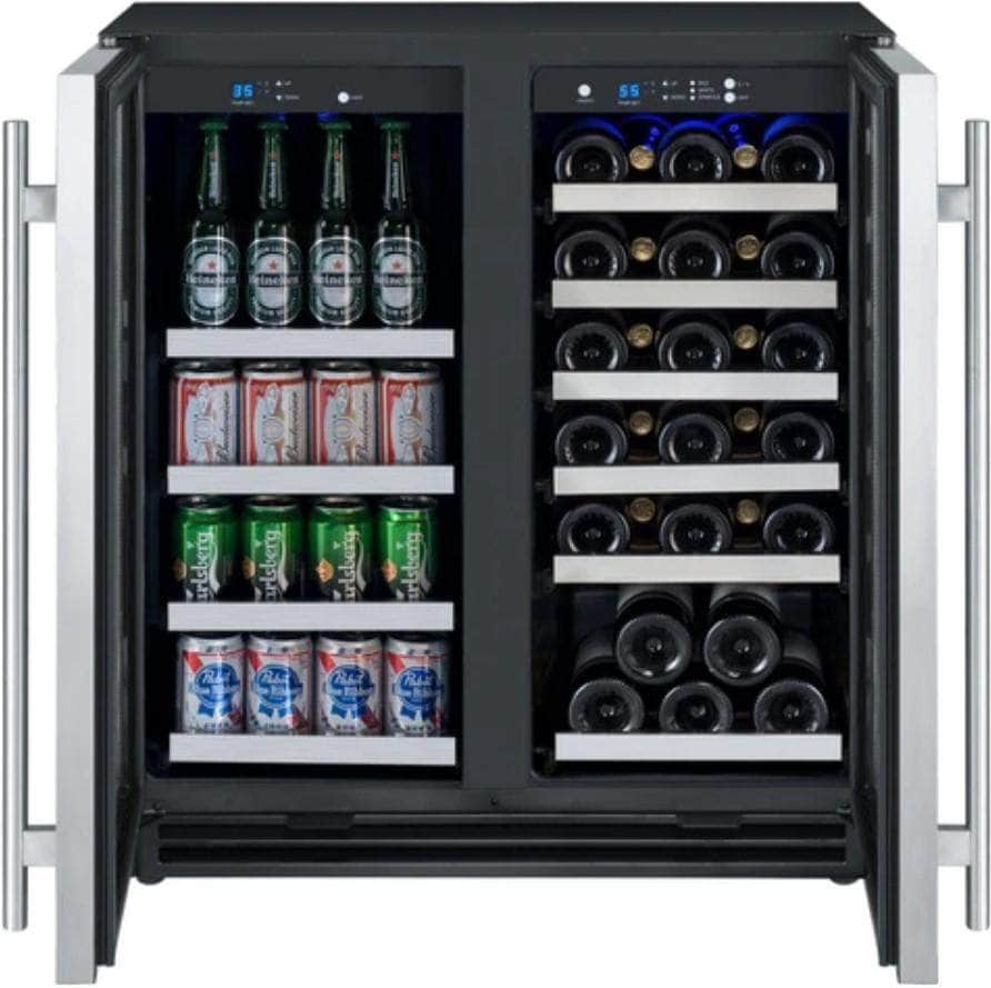 Allavino 30" Wide FlexCount II Tru-Vino 30 Bottle/88 Can Dual Zone Stainless Steel Built-In Wine Refrigerator/Beverage Center (VSWB30-2SF20)