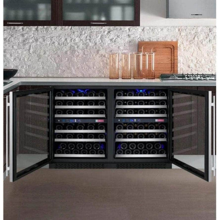 Allavino 47" Wide FlexCount II Tru-Vino 112 Bottle Four Zone Stainless Steel Side-by-Side Wine Refrigerator (2X-VSWR56-2S20)
