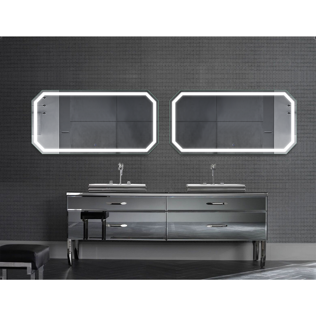 Krugg Tudor 60" X 30" LED Bathroom Mirror with Dimmer & Defogger Large Octagon Lighted Vanity Mirror TUDOR6030
