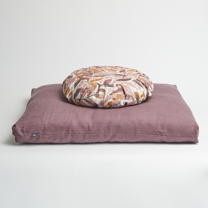 Halfmoon Sit Set: Round Meditation Cushion + Zabuton Boreal/Fig Linen