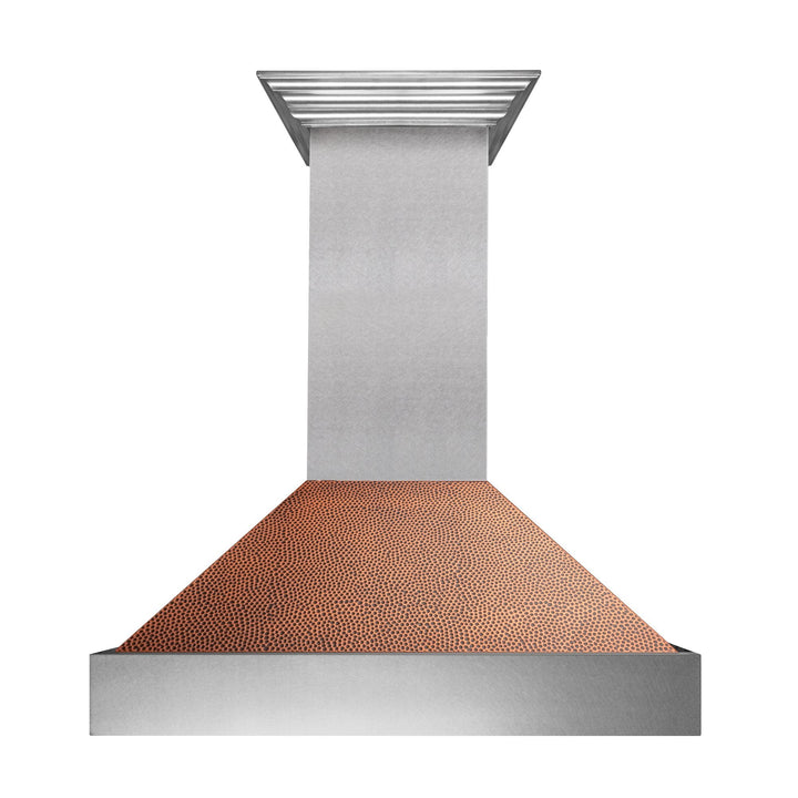 Ducted Fingerprint Resistant Stainless Steel Range Hood with Hand-Hammered Copper Shell (8654HH)