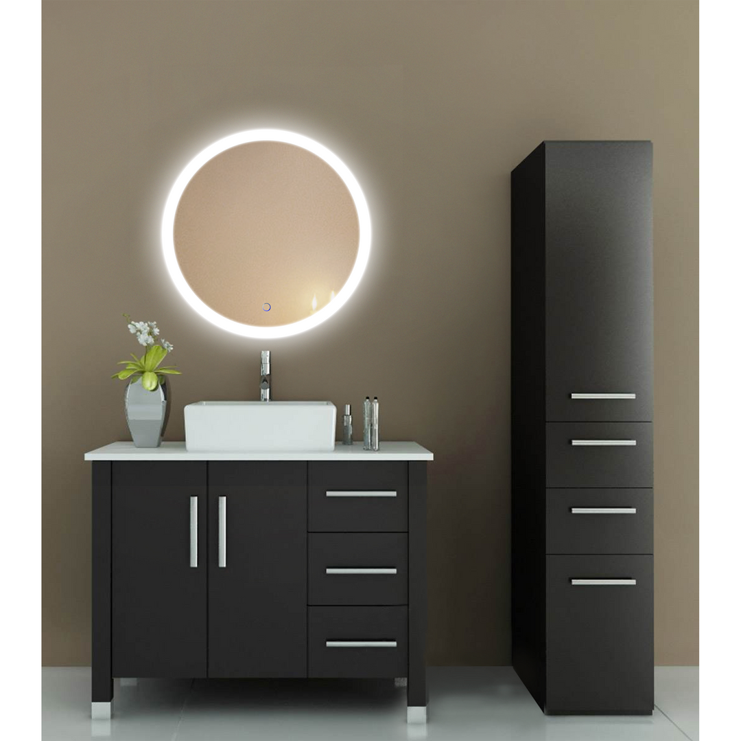 Krugg Icon Round 24" x 24" LED Bathroom Mirror with Dimmer & Defogger Round Lighted Vanity Mirror ICON2424R